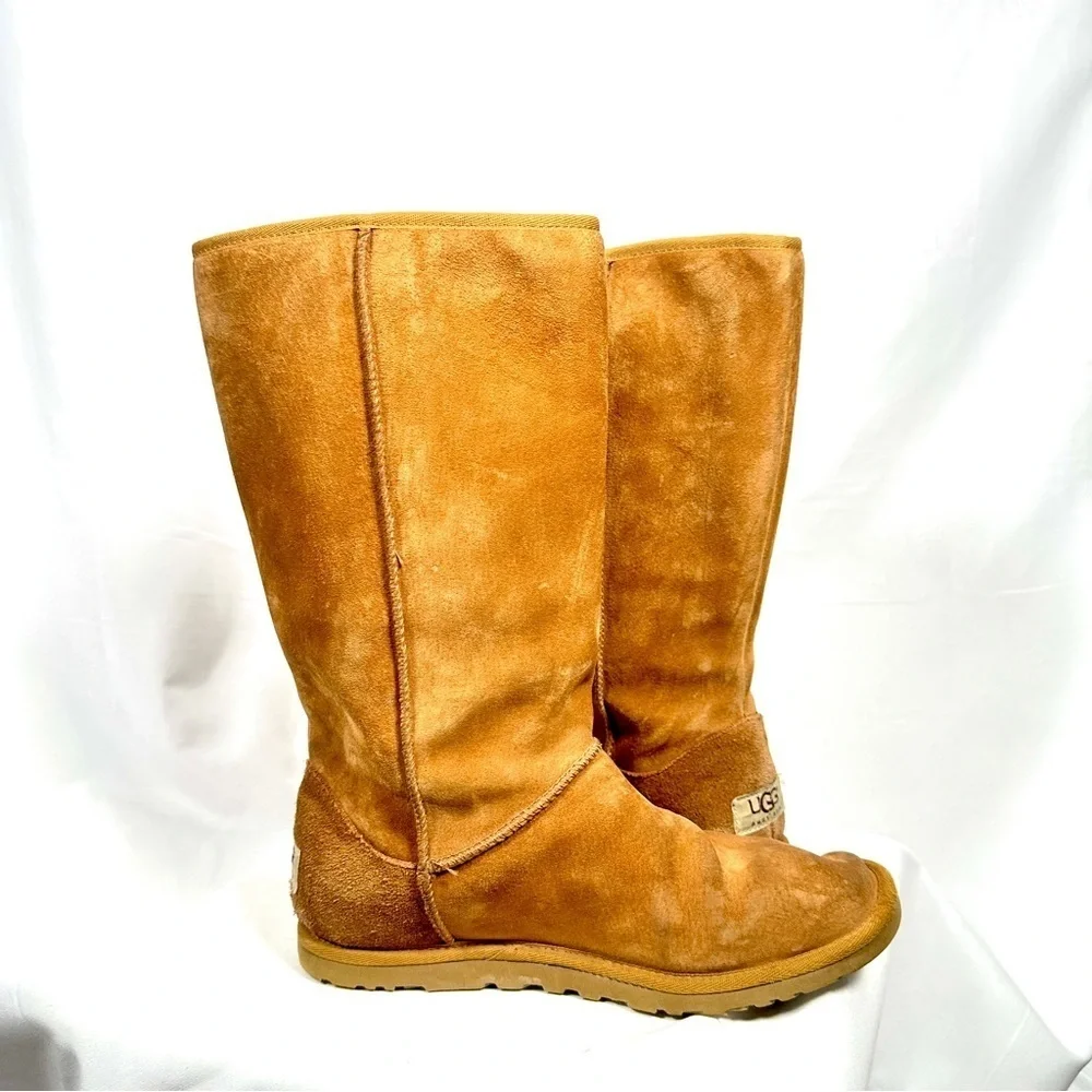 UGG Australia Lo Pro 5 Button Tall Suede Boots Tan Size 7